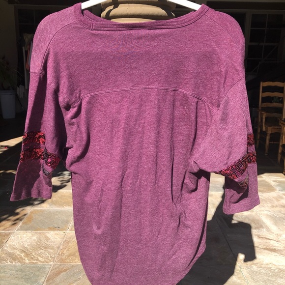 PINK 3/4 SLEEVE RED SEQUIN BLING T SHIRT WOMENS XS - Picture 5 of 7